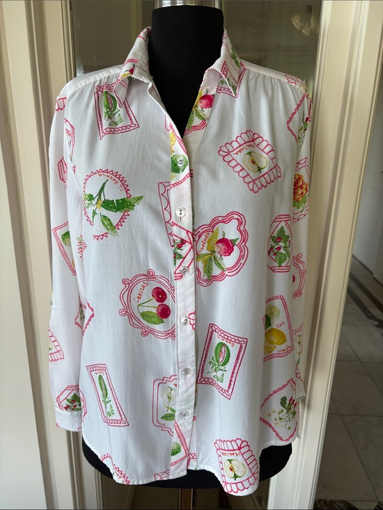 Jane and Delancey Tops - Jane and Delancey White Button Down Shirt with Red and Green Print small size